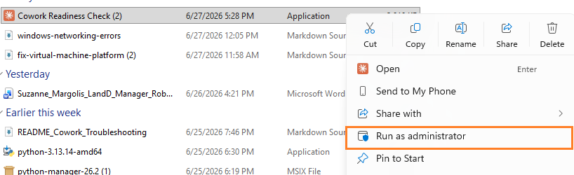 Right click readiness Checker to run as admin
