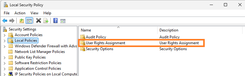 User Rights Assignment